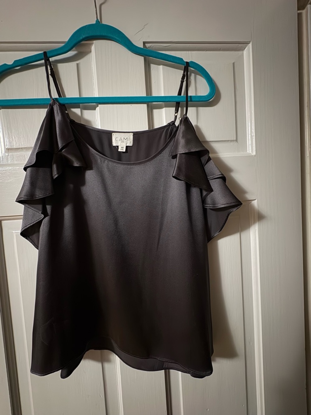Cami NYC Black Ruffle Cold-Shoulder Camisole